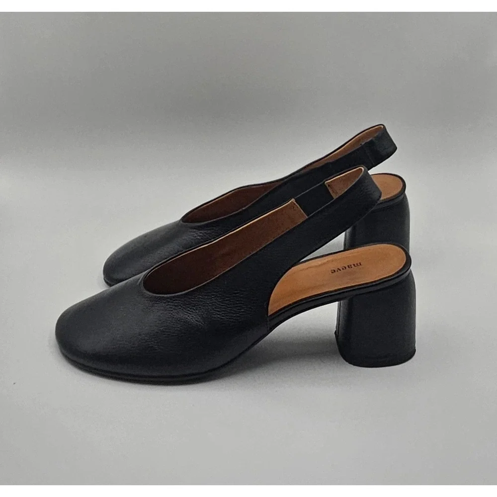 Maeve Glove Leather Slingback Heel Size 39 US 8 Black Round Toe Block Heel